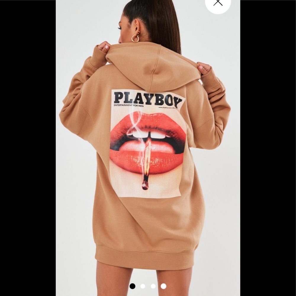 PLAYBOY Magazine Portrait Oversized Fit Pocket Hoodie Sweatshirt Mini Dress NWT
